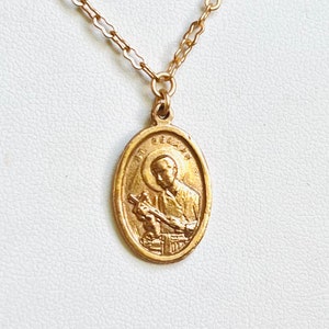 Saint Gerard Necklace Patron St of Expectant Mothers Matte Gold Finish Non Tarnish Kiln Fired Crown of Grace Childbirth Saint image 1
