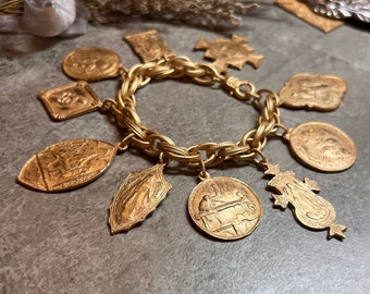 Religious Charm Bracelet | Antique Replica | Bronze Clay | Catholic Medals | Crown of Grace Designs |