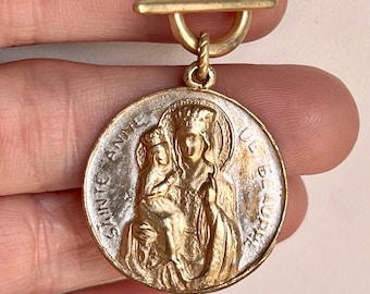 Saint Anne and Mary | Etched Rolo Necklace | Matte Gold Chain | Bronze Clay | Two Toned | Antique Replica |