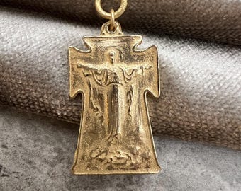 The Resurrection Cross Necklace | Easter Cross | Jesus | Non Tarnish Matte Gold Chain | Bronze Clay Antique Replica | Crown of Grace Designs