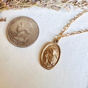 Saint Gerard Necklace Patron St of Expectant Mothers Matte Gold Finish Non Tarnish Kiln Fired Crown of Grace Childbirth Saint image 2