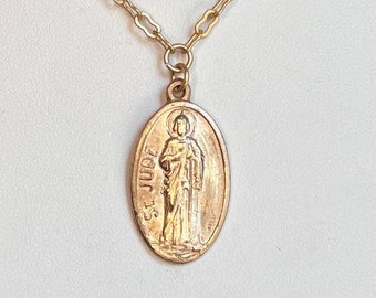 St Jude Necklace | Catholic Saint | Matte Gold Necklace | Bronze Clay | Thaddeus | Antique Replica | Patron Saint of Cancer