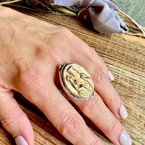 Saint Anne Ring Mary Two Toned High Relief Adjustable Size Bold Crown of Grace Designs Statement Catholic Ring image 10