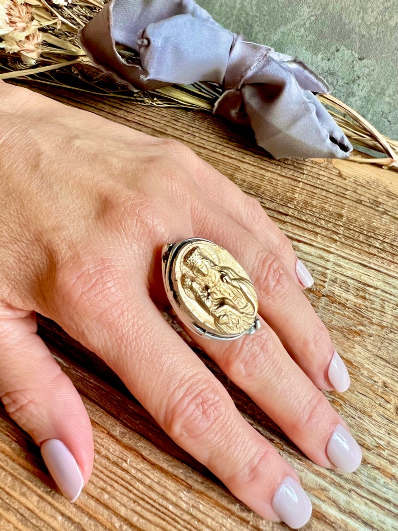 Saint Anne Ring Mary Two Toned High Relief Adjustable Size Bold Crown of Grace Designs Statement Catholic Ring image 10