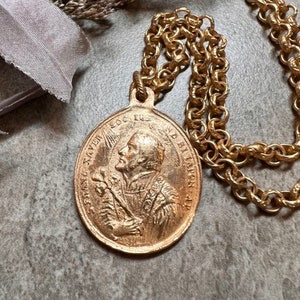 Saint Francis Xavier Necklace | Bronze Clay | Matte Gold | Antique Replica | Textured Rolo | Crown of Grace Designs