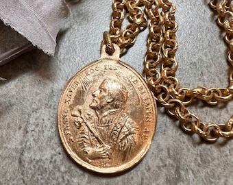 Saint Francis Xavier Necklace | Bronze Clay | Matte Gold | Antique Replica | Textured Rolo | Crown of Grace Designs