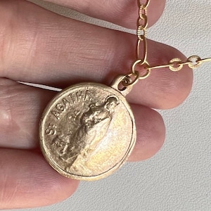 Saint Agatha Necklace | Patron Saint of Breast Cancer |  | Matte Gold Chain | Antique Replica | Religious Medal