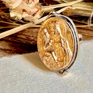 Saint Anne Ring Mary Two Toned High Relief Adjustable Size Bold Crown of Grace Designs Statement Catholic Ring image 6