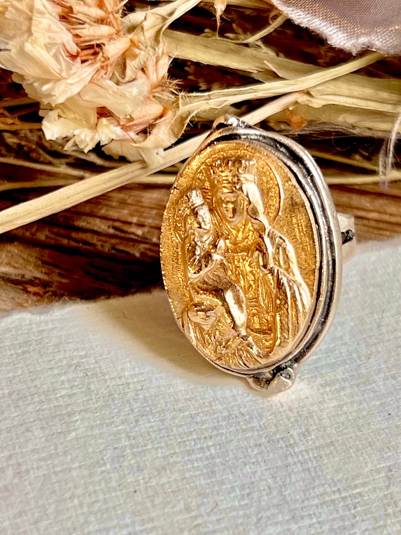 Saint Anne Ring Mary Two Toned High Relief Adjustable Size Bold Crown of Grace Designs Statement Catholic Ring image 6