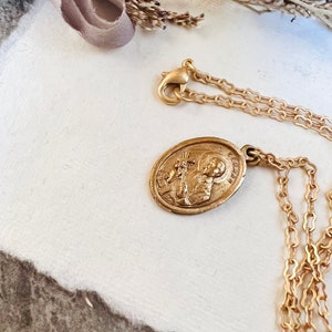 Saint Gerard Necklace Patron St of Expectant Mothers Matte Gold Finish Non Tarnish Kiln Fired Crown of Grace Childbirth Saint image 10