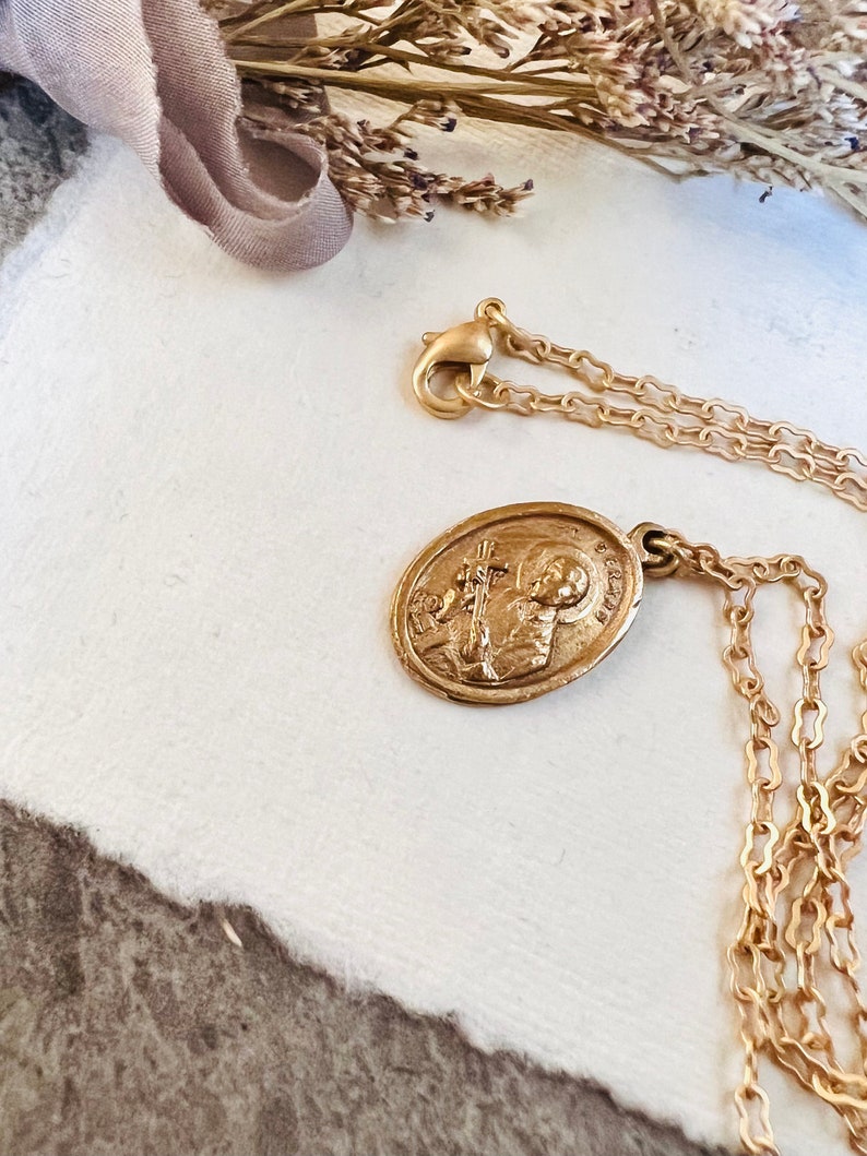 Saint Gerard Necklace Patron St of Expectant Mothers Matte Gold Finish Non Tarnish Kiln Fired Crown of Grace Childbirth Saint image 10