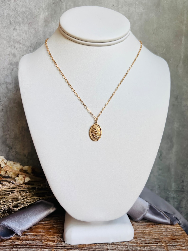 Saint Gerard Necklace Patron St of Expectant Mothers Matte Gold Finish Non Tarnish Kiln Fired Crown of Grace Childbirth Saint image 4