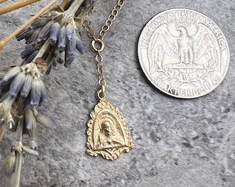 Sacred Heart of Jesus Y Drop Necklace | Art Nouveau | Bronze Clay Antique Replica | Crown of Grace Designs