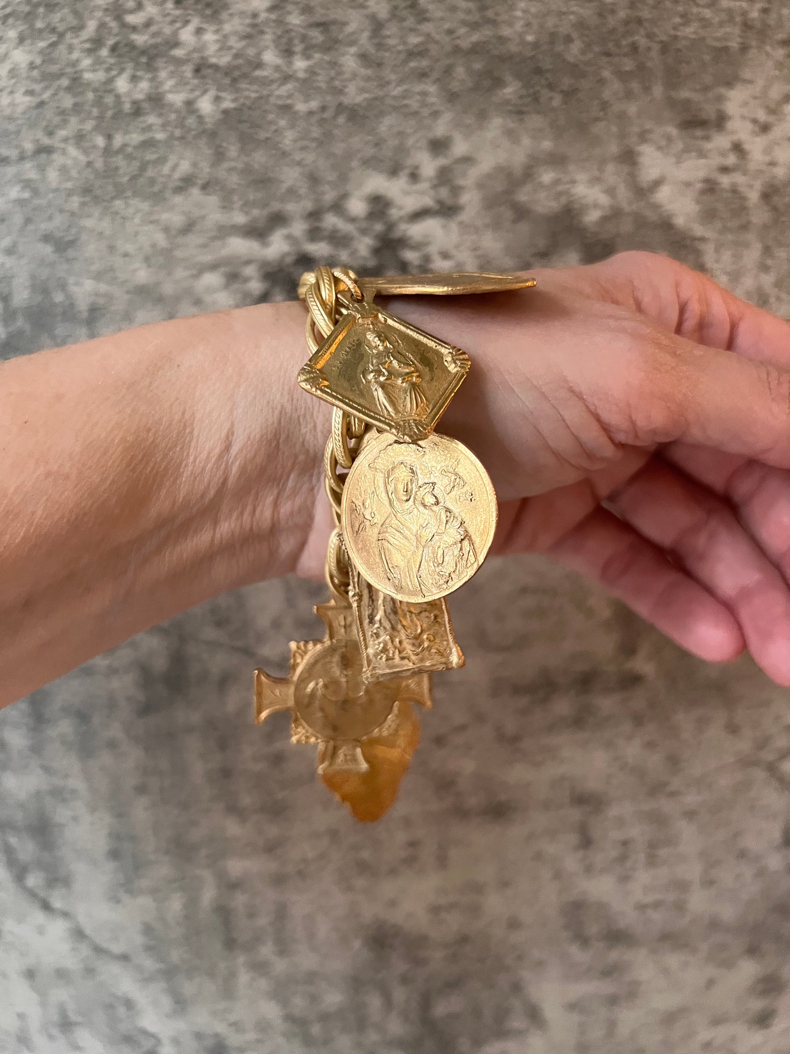 Religious Charm Bracelet Antique Replica Bronze Clay Etsy
