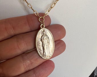 St Jude Necklace | Catholic Saint | Matte Gold Necklace | Bronze Clay | Thaddeus | Antique Replica | Patron Saint of Cancer