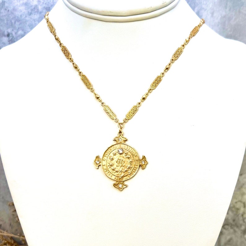 Queen of the Holy Rosary Cross Necklace Antique French Replica Crown of Grace Designs image 3