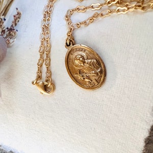 Saint Gerard Necklace Patron St of Expectant Mothers Matte Gold Finish Non Tarnish Kiln Fired Crown of Grace Childbirth Saint image 7