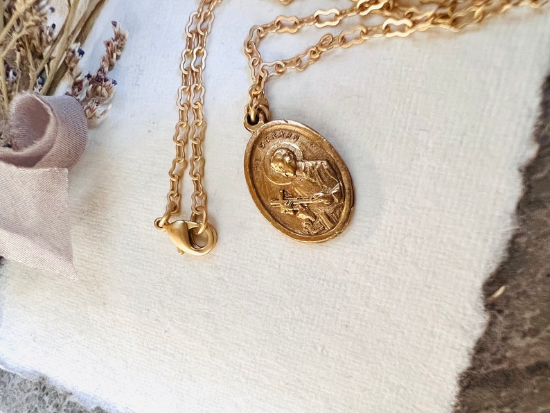 Saint Gerard Necklace Patron St of Expectant Mothers Matte Gold Finish Non Tarnish Kiln Fired Crown of Grace Childbirth Saint image 7