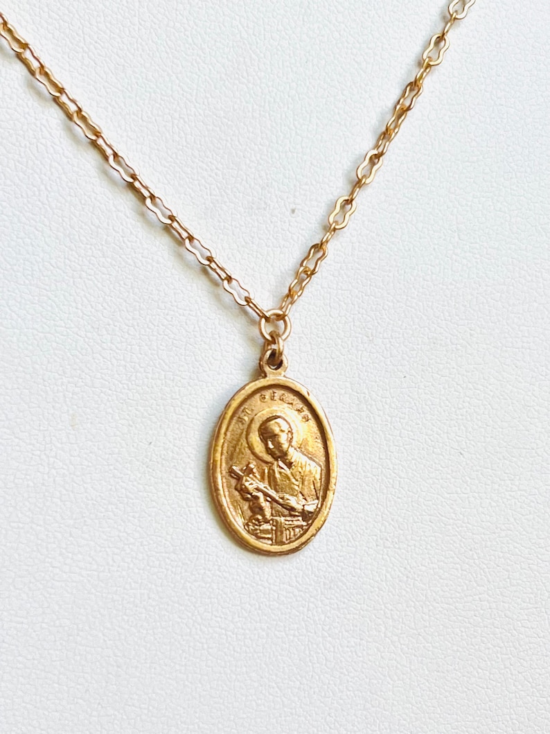 Saint Gerard Necklace Patron St of Expectant Mothers Matte Gold Finish Non Tarnish Kiln Fired Crown of Grace Childbirth Saint image 1