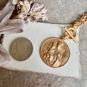 Saint Anne and Mary Necklace Etched Rolo Matte Gold Chain Bronze Clay High Relief Antique Replica image 10