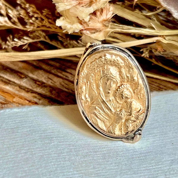 Our Lady of Perpetual Help Ring | Mary and Baby Jesus with Angels | Two Toned | Adjustable Size | Bold | Crown of Grace Designs