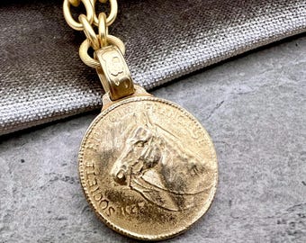 Chunky Horse Necklace Bronze Clay French Antique Replica Crown of Grace Designs