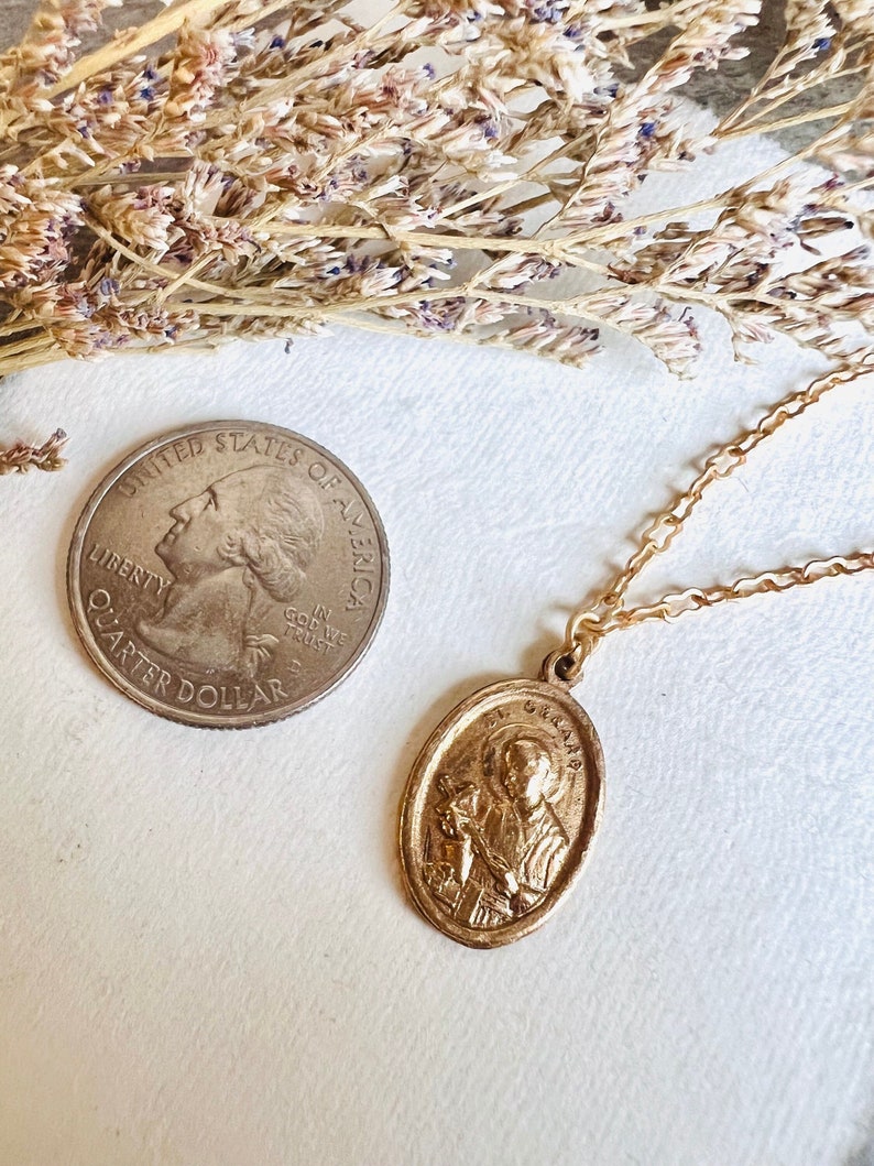 Saint Gerard Necklace Patron St of Expectant Mothers Matte Gold Finish Non Tarnish Kiln Fired Crown of Grace Childbirth Saint image 2