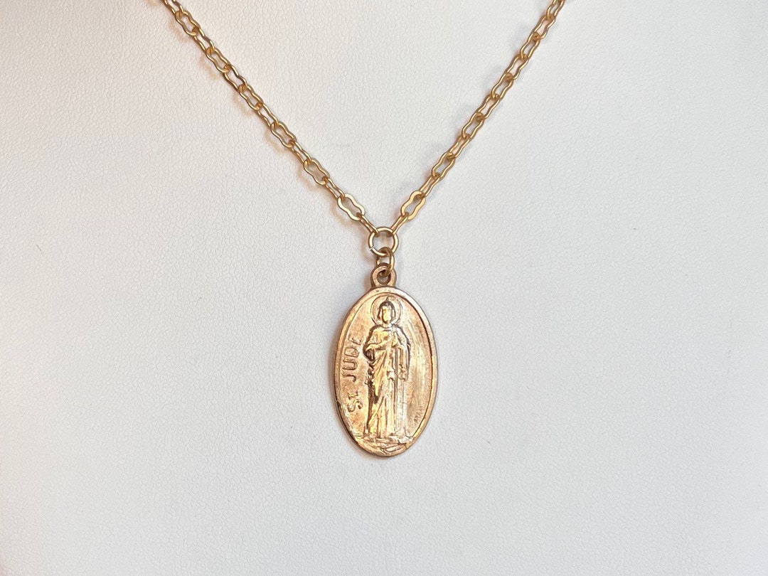 St Jude Necklace Catholic Saint Matte Gold Necklace Bronze Clay ...