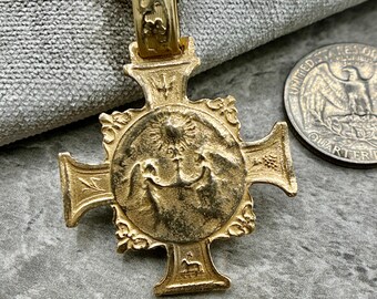 French Eucharistic Crusade Cross Statement Necklace | Antique French Catholic Medal Replica | Bronze Clay | Handmade by Crown of Grace