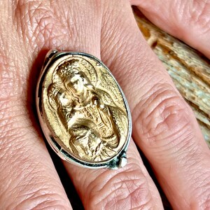 Saint Anne Ring Mary Two Toned High Relief Adjustable Size Bold Crown of Grace Designs Statement Catholic Ring image 8