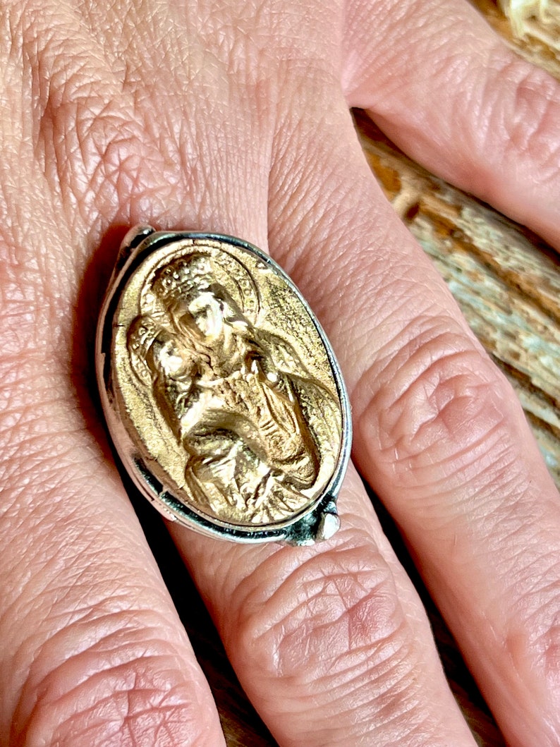 Saint Anne Ring Mary Two Toned High Relief Adjustable Size Bold Crown of Grace Designs Statement Catholic Ring image 8