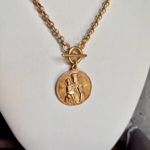 Saint Anne and Mary Necklace Etched Rolo Matte Gold Chain Bronze Clay High Relief Antique Replica image 5