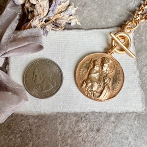 Saint Anne and Mary Necklace Etched Rolo Matte Gold Chain Bronze Clay High Relief Antique Replica image 7