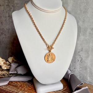 Saint Anne and Mary Necklace Etched Rolo Matte Gold Chain Bronze Clay High Relief Antique Replica image 6