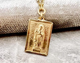 Saint Jude Antique Replica Medal Necklace in Bronze Clay | Crown of Grace Designs | Unique Matte & Polished Finish
