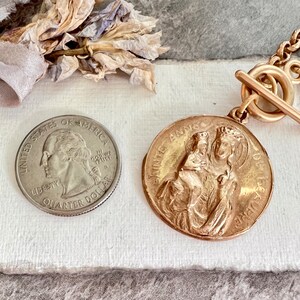 Saint Anne and Mary Necklace Etched Rolo Matte Gold Chain Bronze Clay High Relief Antique Replica image 2