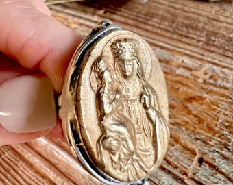 Saint Anne Ring | Mary  | Two Toned | High Relief | Adjustable Size | Bold | Crown of Grace Designs | Statement Catholic Ring