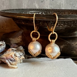 Edison Pearl Earrings | Filagree Matte Gold | 14mm | High Luster | Timeless | French Ear Backs