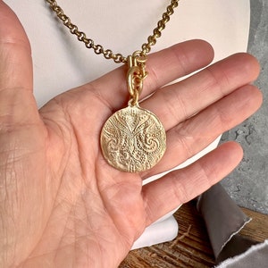 Saint Anne and Mary Necklace Etched Rolo Matte Gold Chain Bronze Clay High Relief Antique Replica image 4