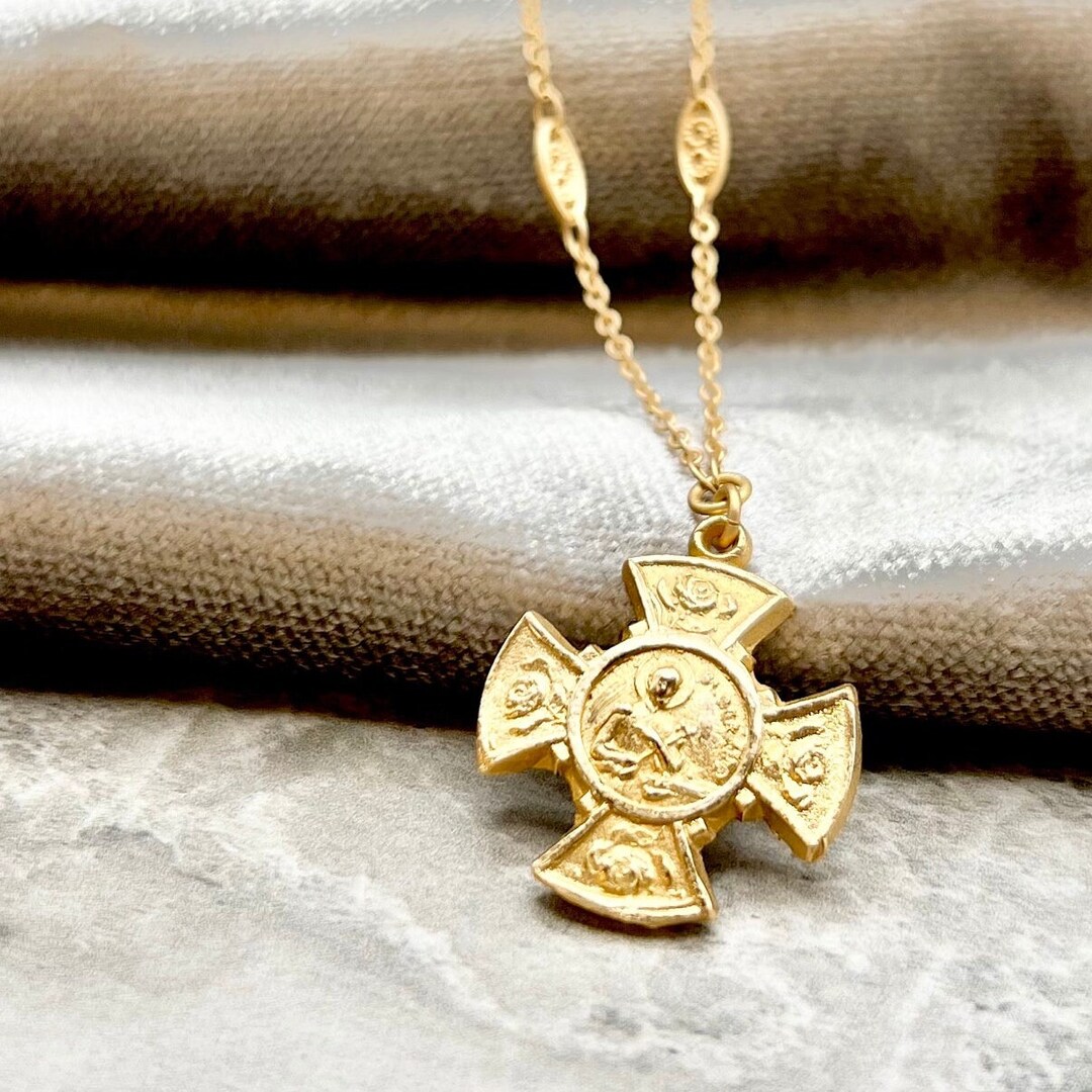 Saint Gerard Necklace Patron St of Expectant Mothers Matte Gold Finish