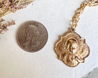 Sacred Heart of Jesus Necklace | The Child Jesus | French Religious Medal | Bronze Clay | Matte Gold Finish | Crown of Grace Designs
