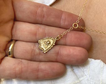 Sacred Heart of Jesus Y Drop Necklace | Art Nouveau | Bronze Clay Antique Replica | Crown of Grace Designs