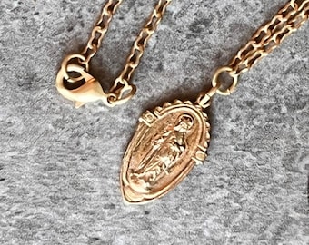 St Dymphna | Delicate Necklace | Matte Gold Chain | Bronze Clay | Antique Replica | Patron Saint Mental Illness | Crown of Grace Designs