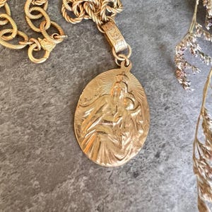 Our Lady of Mount Carmel | Statement Necklace | Bronze Clay | Matte Gold | Antique Replica | Catholic Medal
