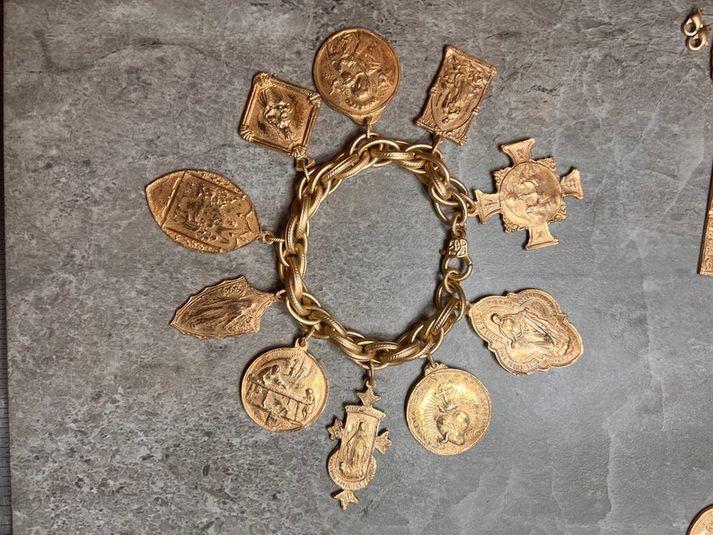 Religious Charm Bracelet Antique Replica Bronze Clay Etsy