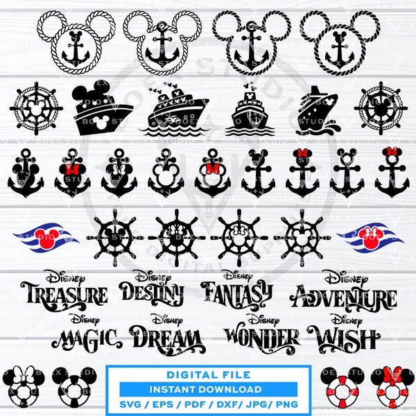 Paquete de archivos de corte SVG de Disney Cruise Line, Mickey Mouse con ancla, Disney Cruise Line (Descarga digital)