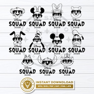 Bundle Disney Squad SVG, Disney Familien Reise svg, Disney Familienurlaub SVG, Disneyland, Micky und Freunde svg, Laser, Cricut, Schneidedatei