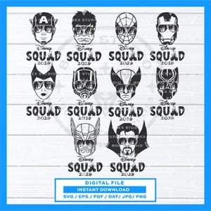 Disney Squad Avengers Super Heroes With Glasses SVG, (Spiderman, Ironman, Captain America, Hulk) Super Heroes heads, Disneyland Trip SVG