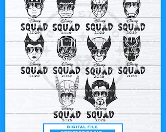 Disney Squad Avengers Super Heroes With Glasses SVG, (Spiderman, Ironman, Captain America, Hulk) Super Heroes heads, Disneyland Trip SVG