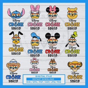 SVG de escuadrón de cruceros de Disney a color, crucero familiar, crucero familiar de Disney, paquete SVG de escuadrón de Disney, Mickey y sus amigos (archivo digital)